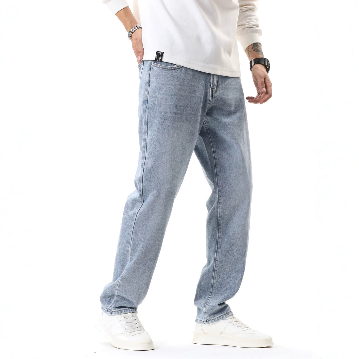 Men's Casual Denim Pants - Retro Washed Blue for Comfortable Summer Style