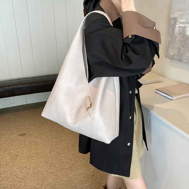 Solid color soft leather underarm bag