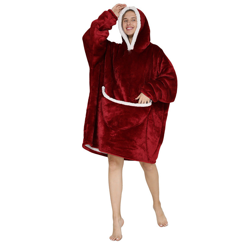 Ultimate Comfort: Hooded Lazy Fleece Pullover Blanket for Cozy Relaxation