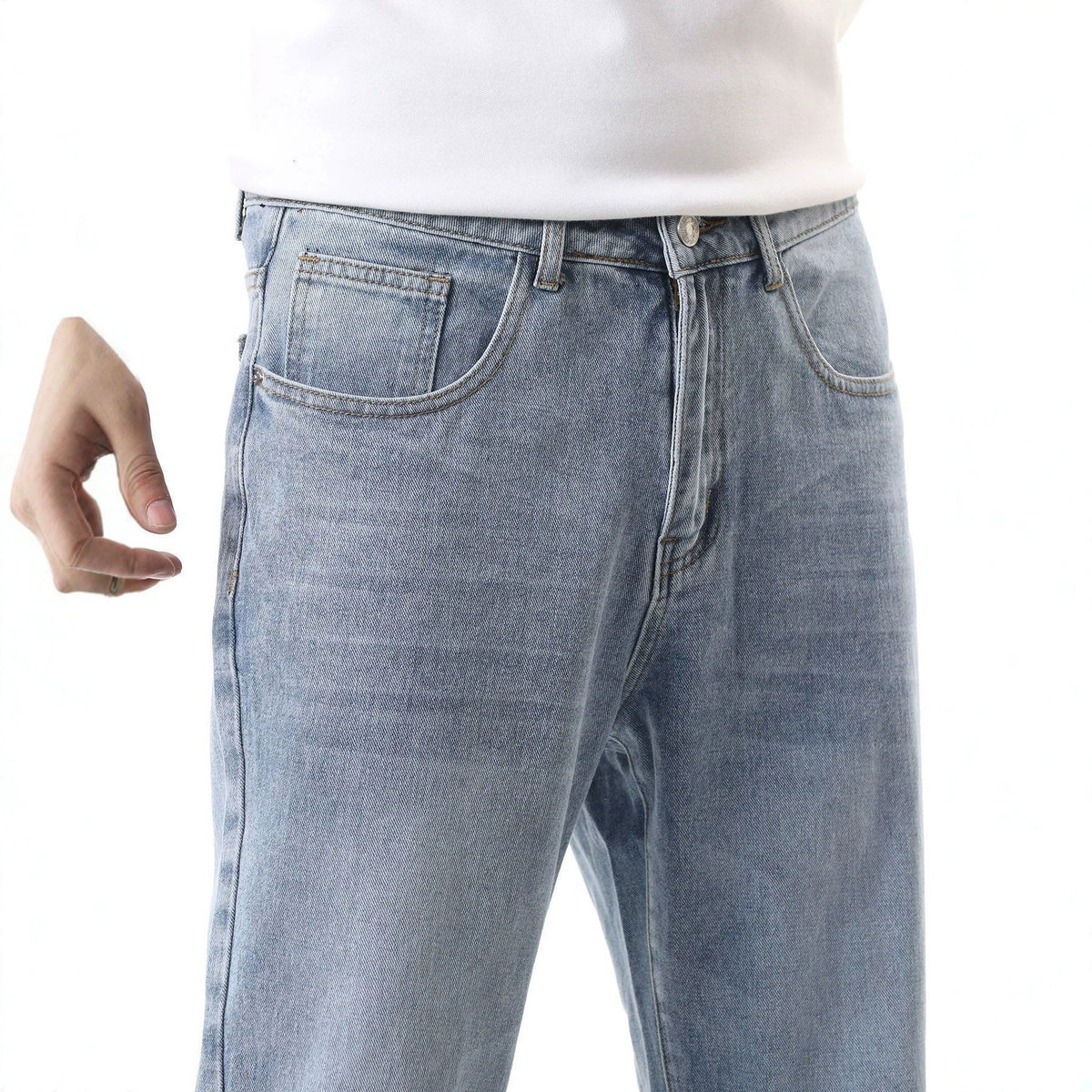Men's Casual Denim Pants - Retro Washed Blue for Comfortable Summer Style