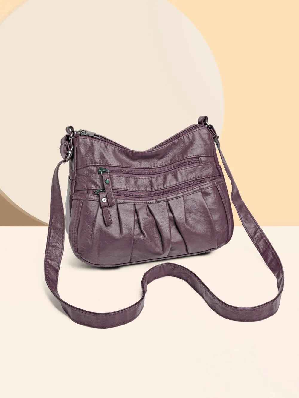 PU Leather Ruched Adjustable Strap Shoulder Bag