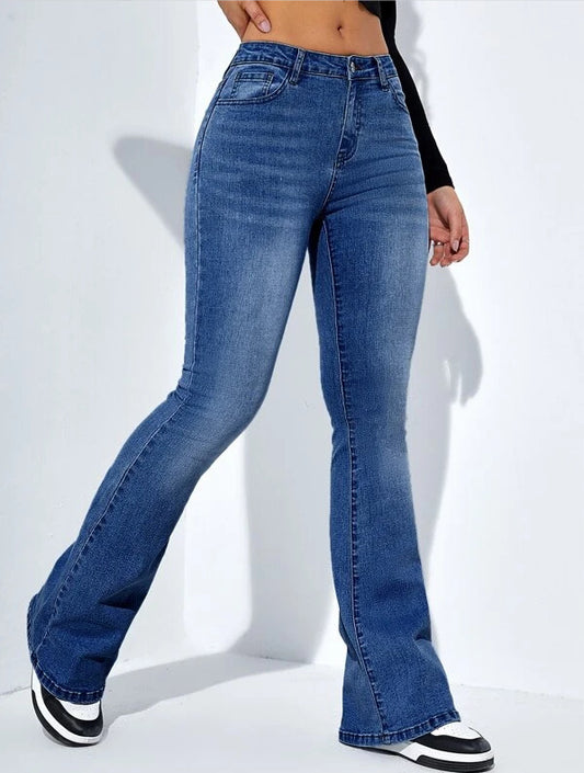 Women's High Waist Flared Bootcut Denim Jeans - Stretch Slim Fit Bell Botton Pants