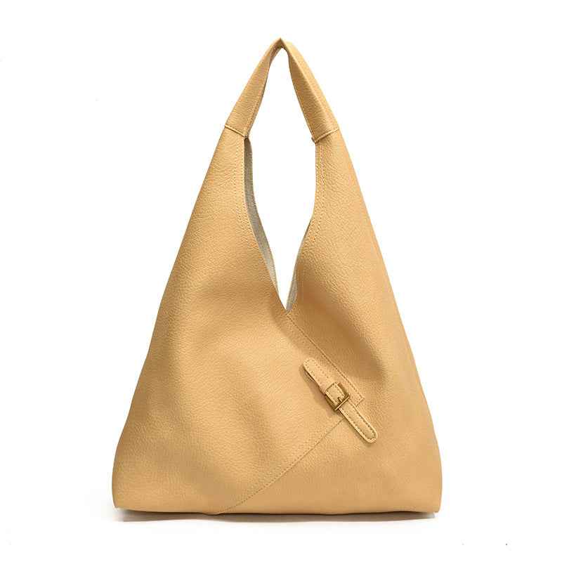 Solid color soft leather underarm bag