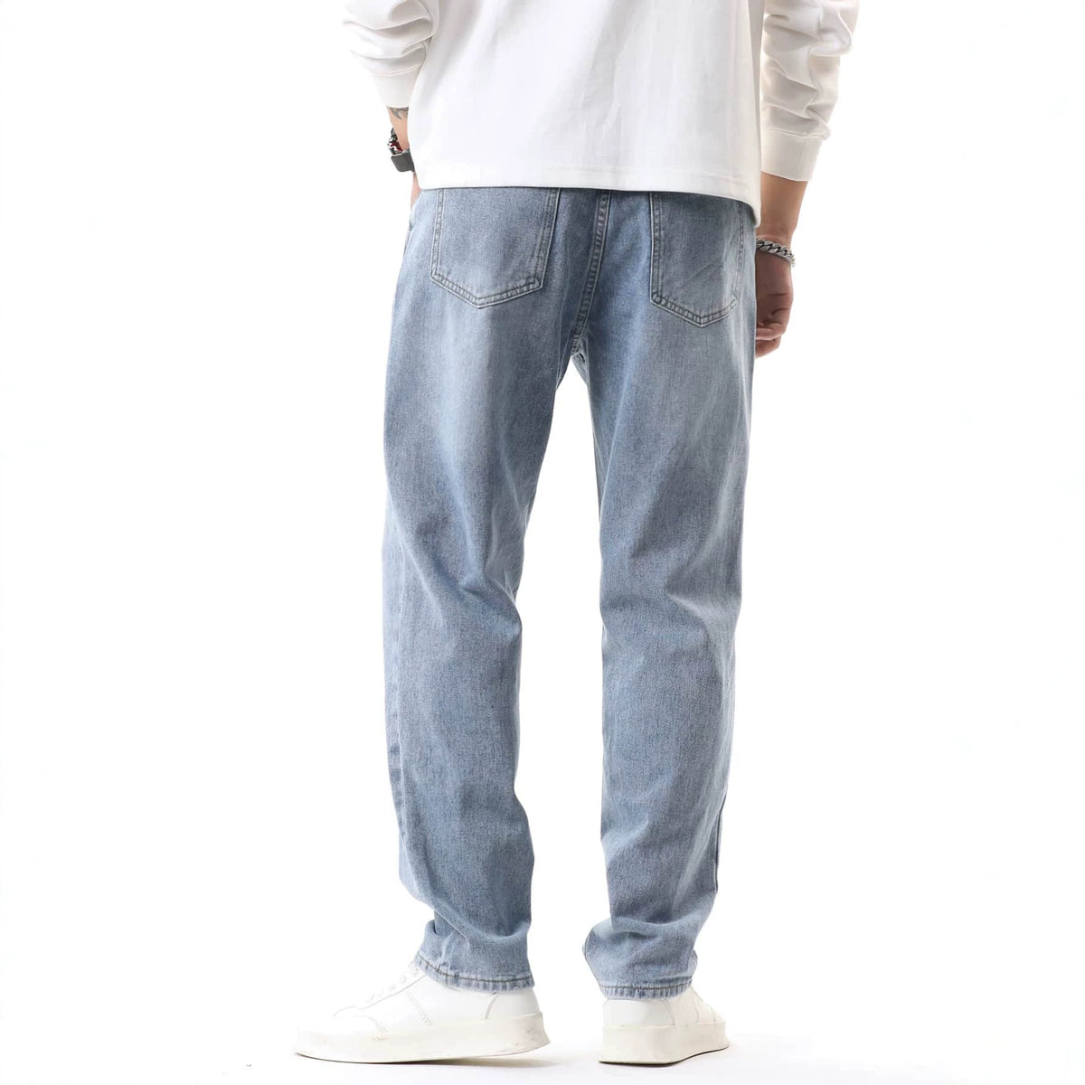 Men's Casual Denim Pants - Retro Washed Blue for Comfortable Summer Style