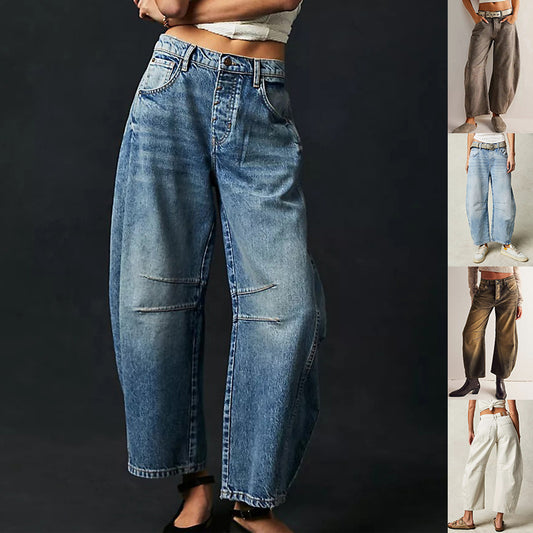 Women High Waist Wide Leg Baggy Denim Jeans - Loose Fit Casual Street Style Pants