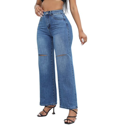 Women High Waist Classic Straight Jeans