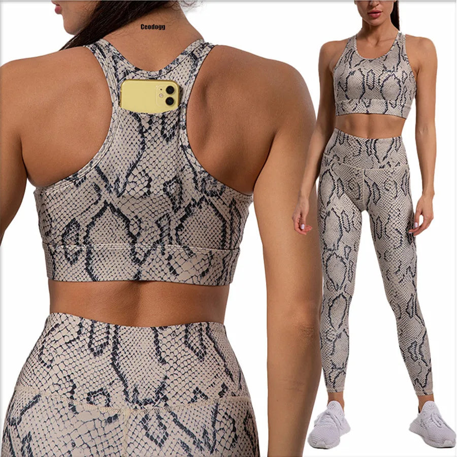 Elevate Your Fitness Routine with Our Women's Snake Skin Gym Set