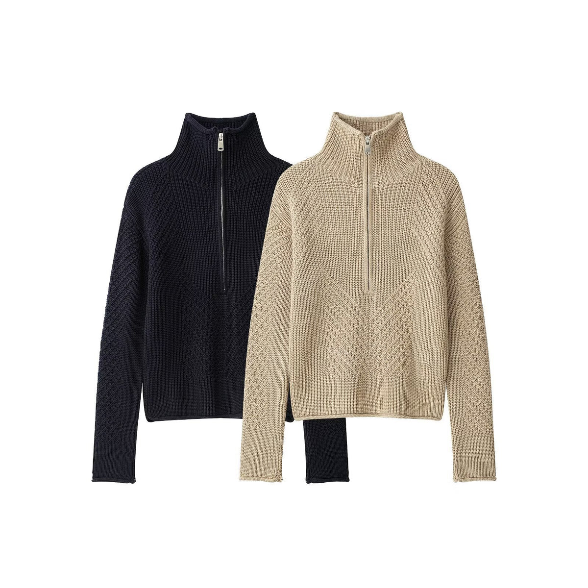 Stylish Half Zip Knitted Sweater for Women – Cozy Elegance Redefined