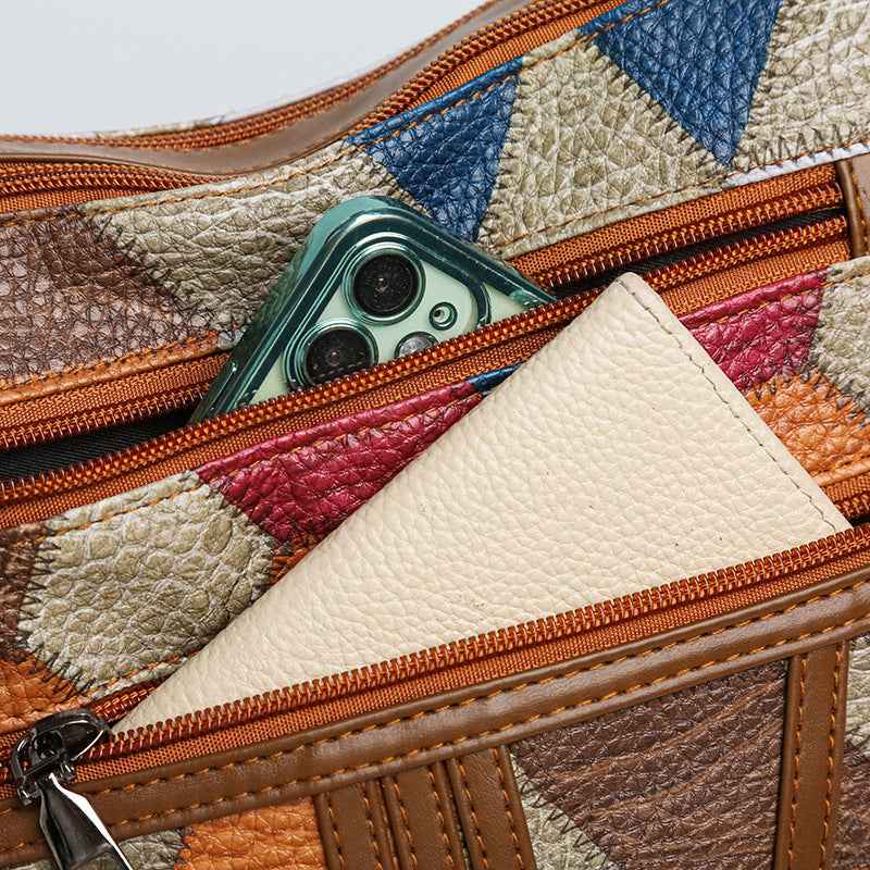 Splicing color blocking large capacity shoulder bag