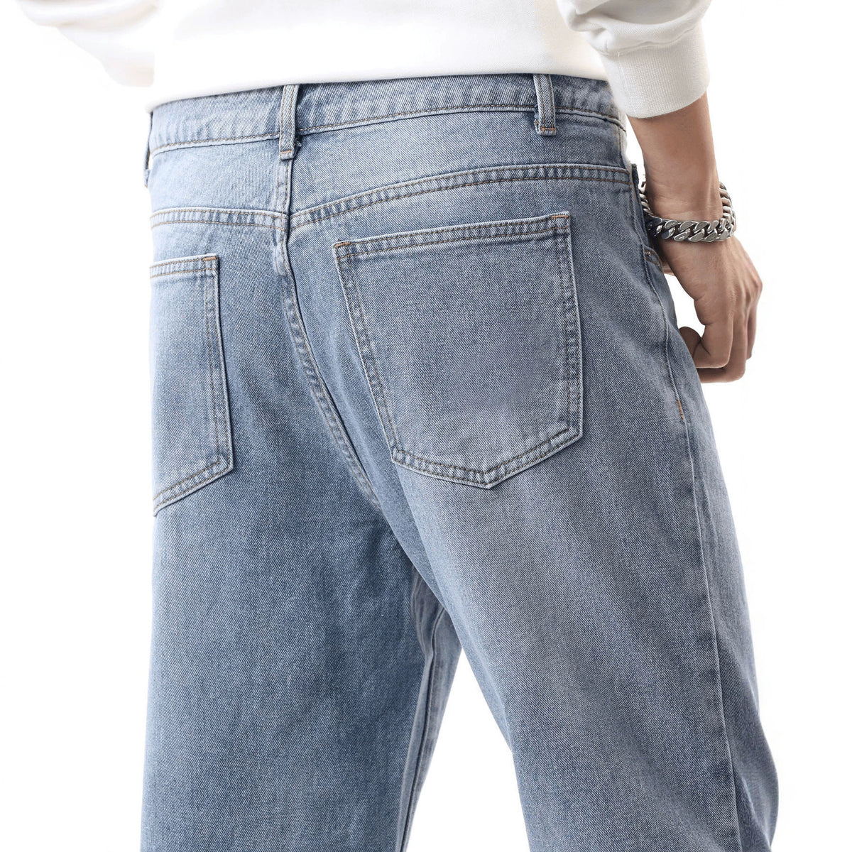 Men's Casual Denim Pants - Retro Washed Blue for Comfortable Summer Style