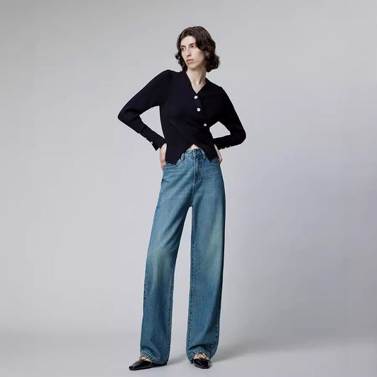 Women High Waist Straight Leg Denim Jeans